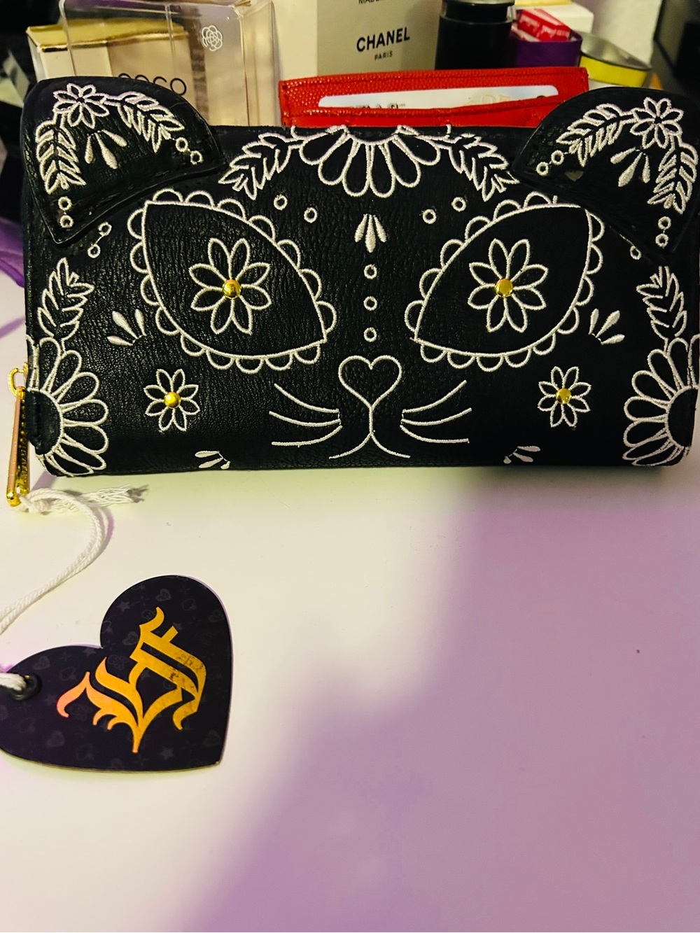 RARE Loungefly Day of the Dead Sugar Skull Cat Zip Around Wallet